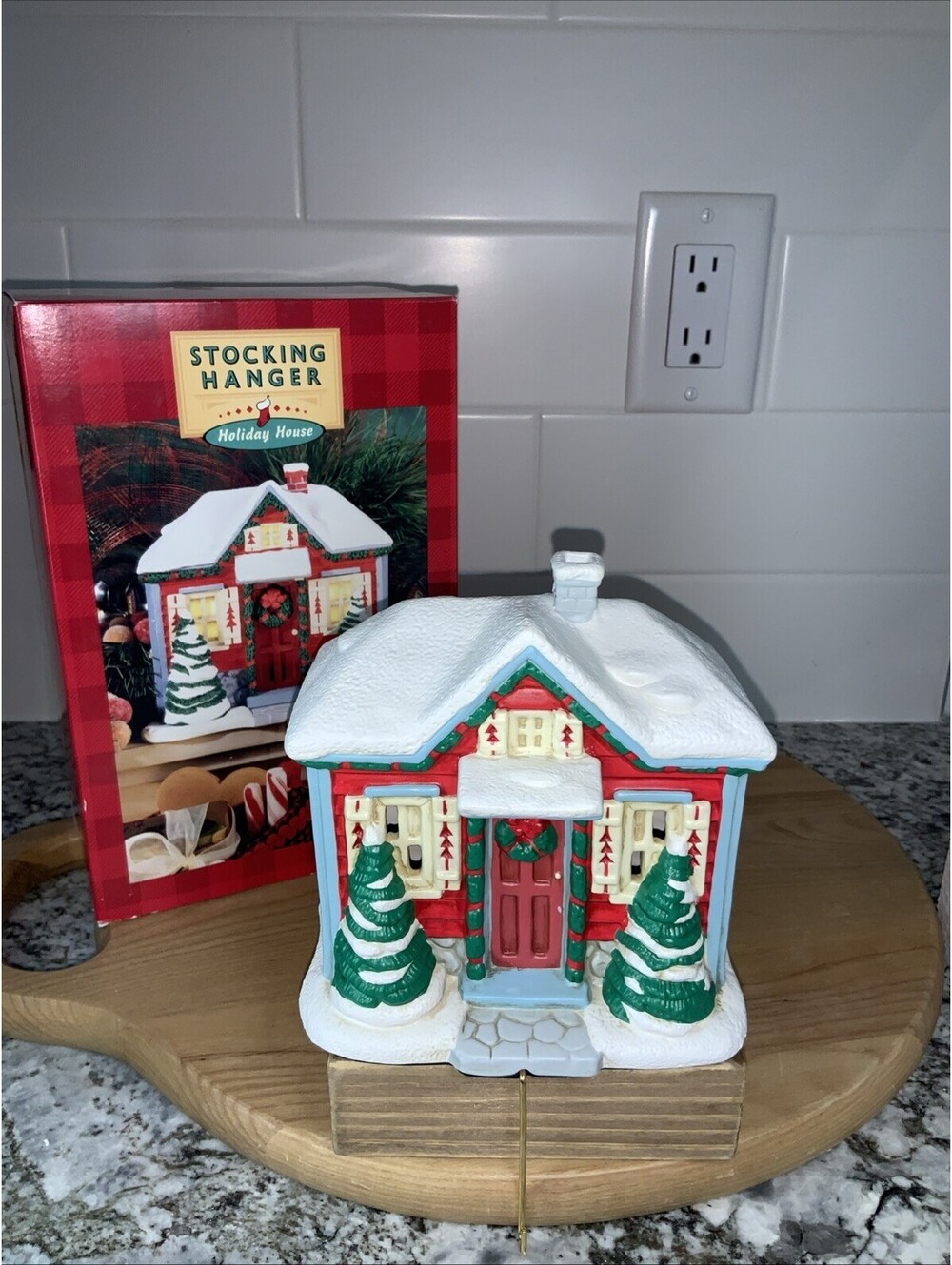 Vintage Hallmark Holiday House,Stocking Hanger w/Lights  Christmas 5.5” Tested